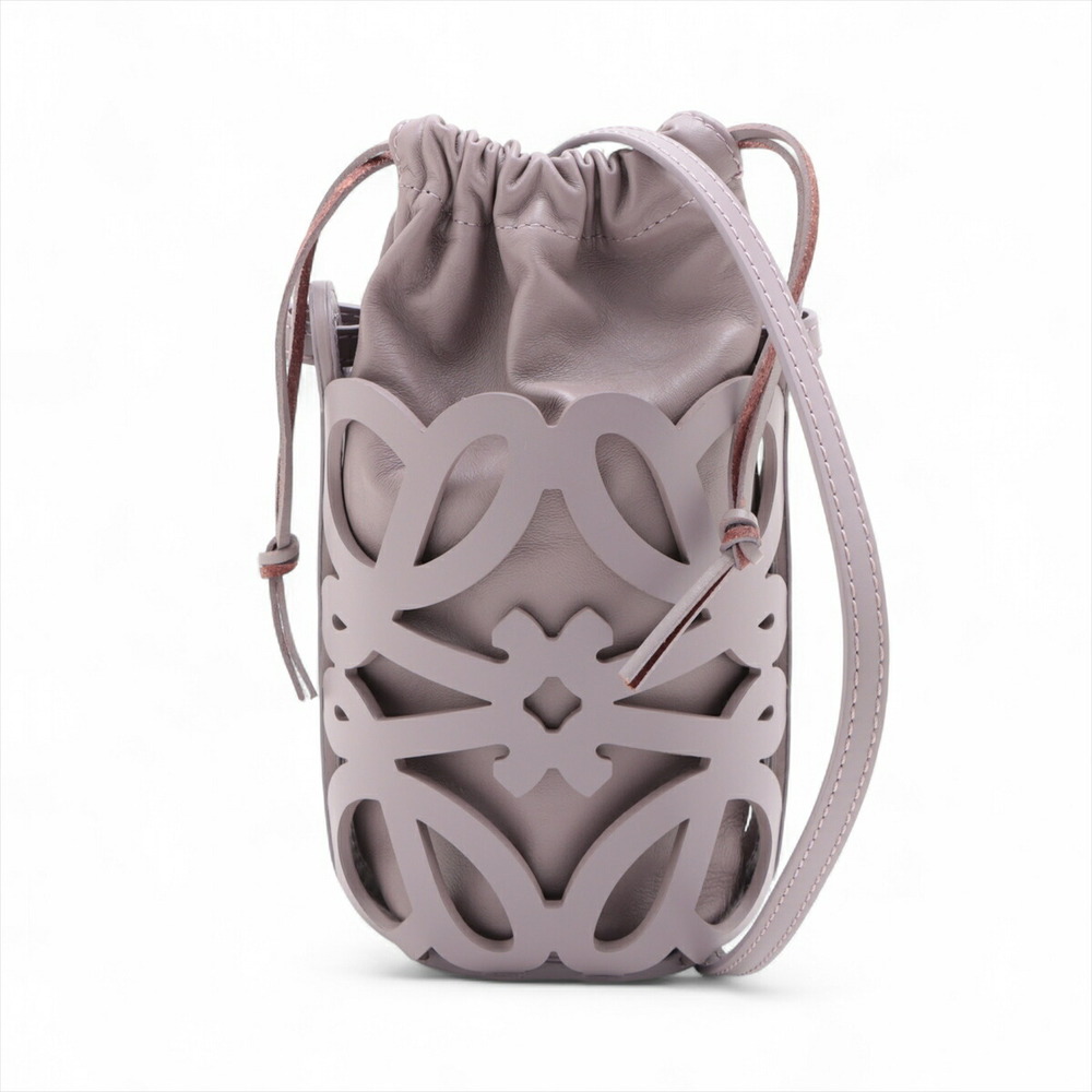 Loewe Anagram Cutout Leather Shoulder Bag Purple